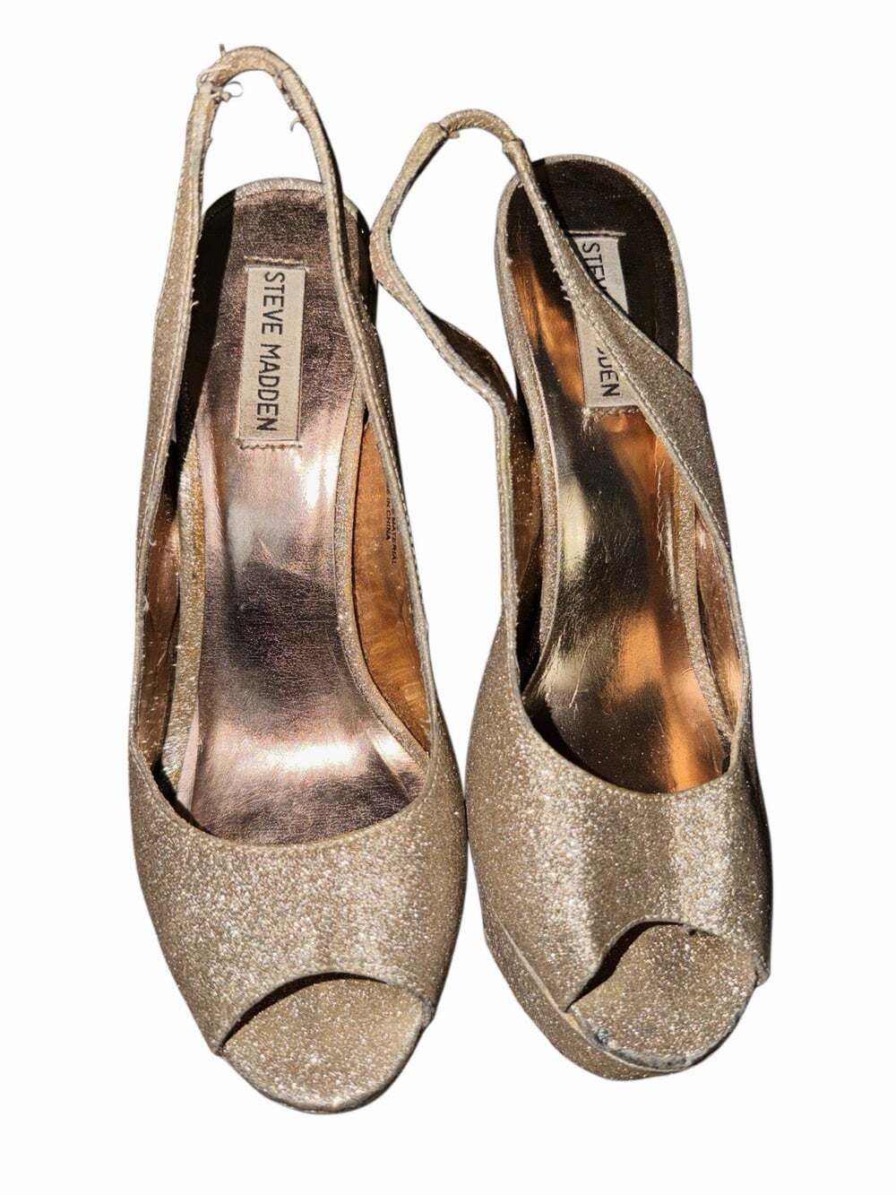 Steve Madden Gold Glitter Slingback Peep Toe Stiletto High Heels Womens Size 10